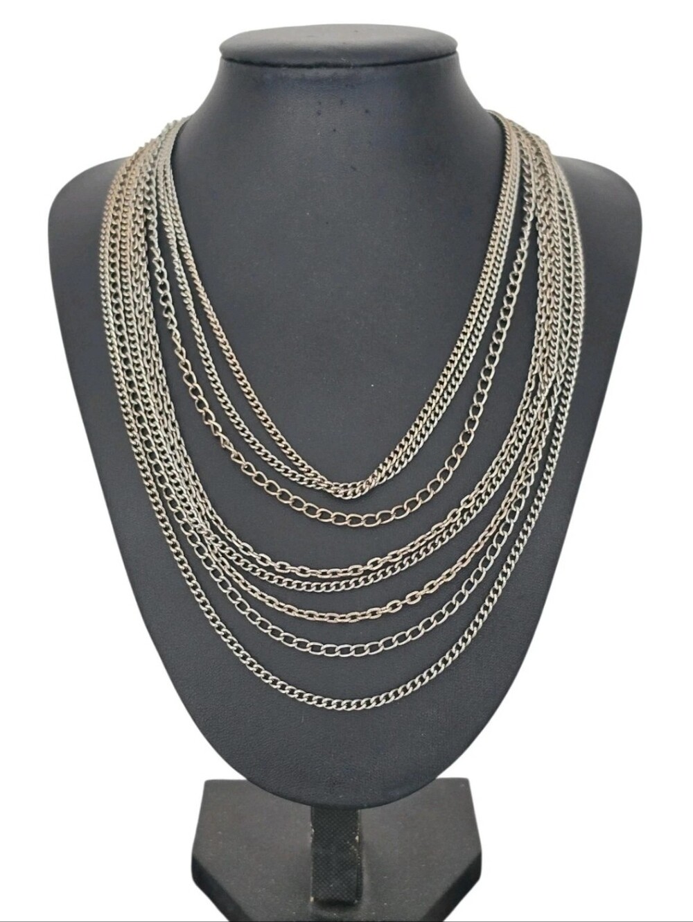 Vintage Signed Coro Silver Tone Multi Strand Chain Necklace Layered Draped 20”